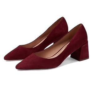 Women's Pointed Toe Block Heel Pumps - Burgundy